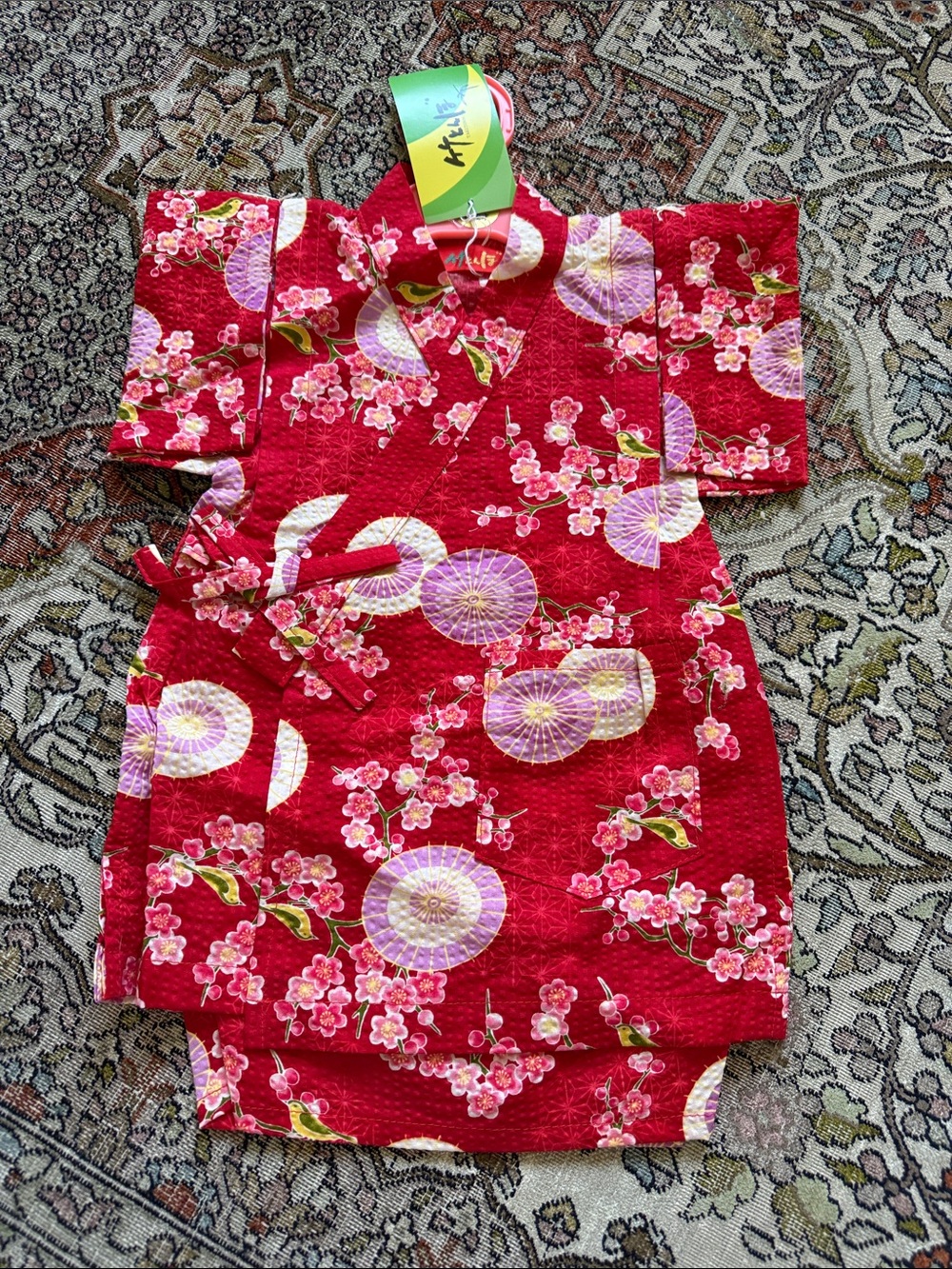 Red Girls' Floral Kimono Dress with Umbrella Motif 2t summer outfit ❤️